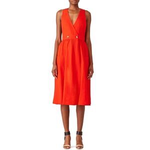 Free People Red Cotton Wrap Midi Dress XS V-Neck Sleeveless Pockets Boho